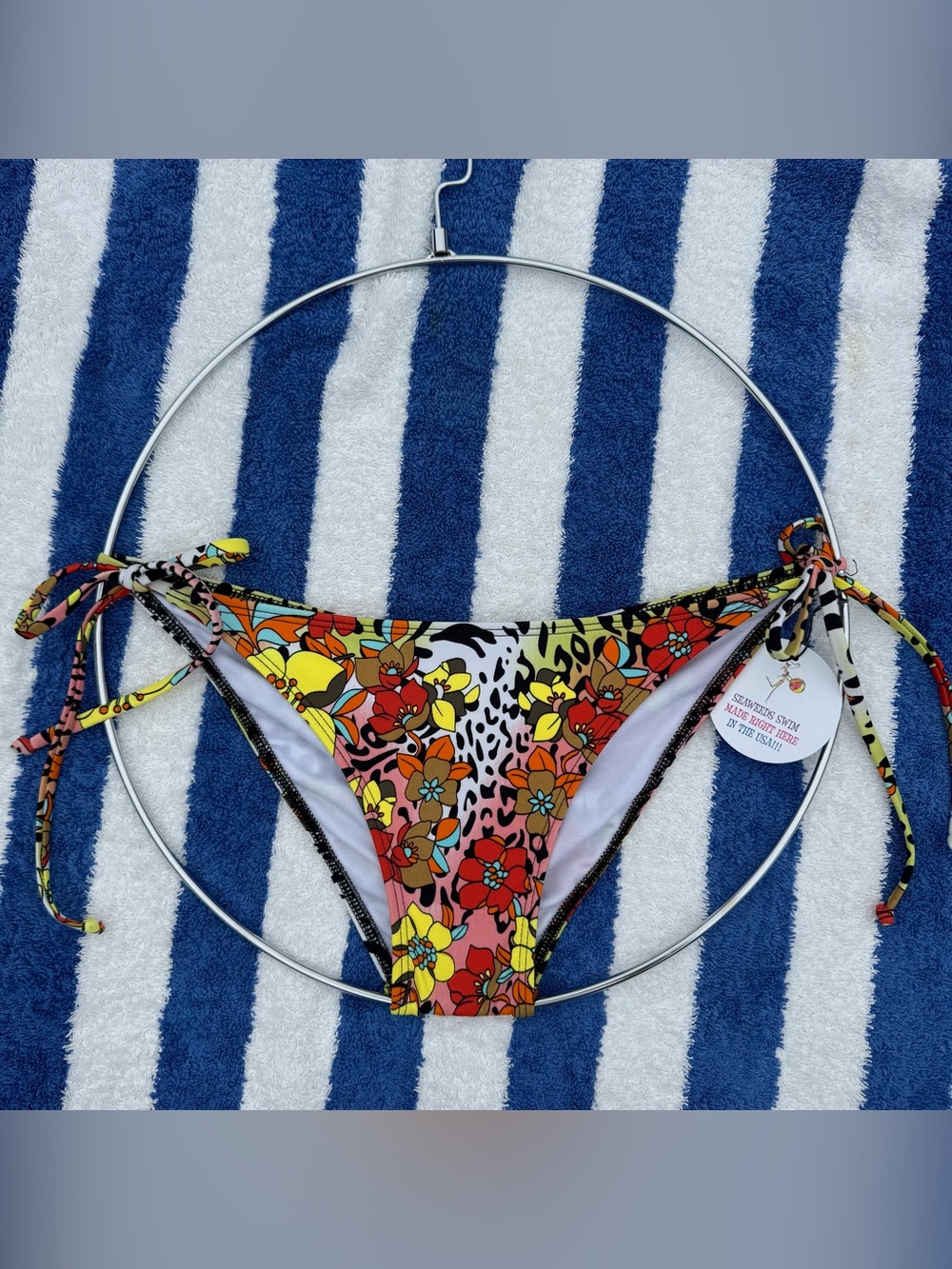 Floral Tie-Side Bikini Bottoms in Multicolor by Seaweeds Swim USA